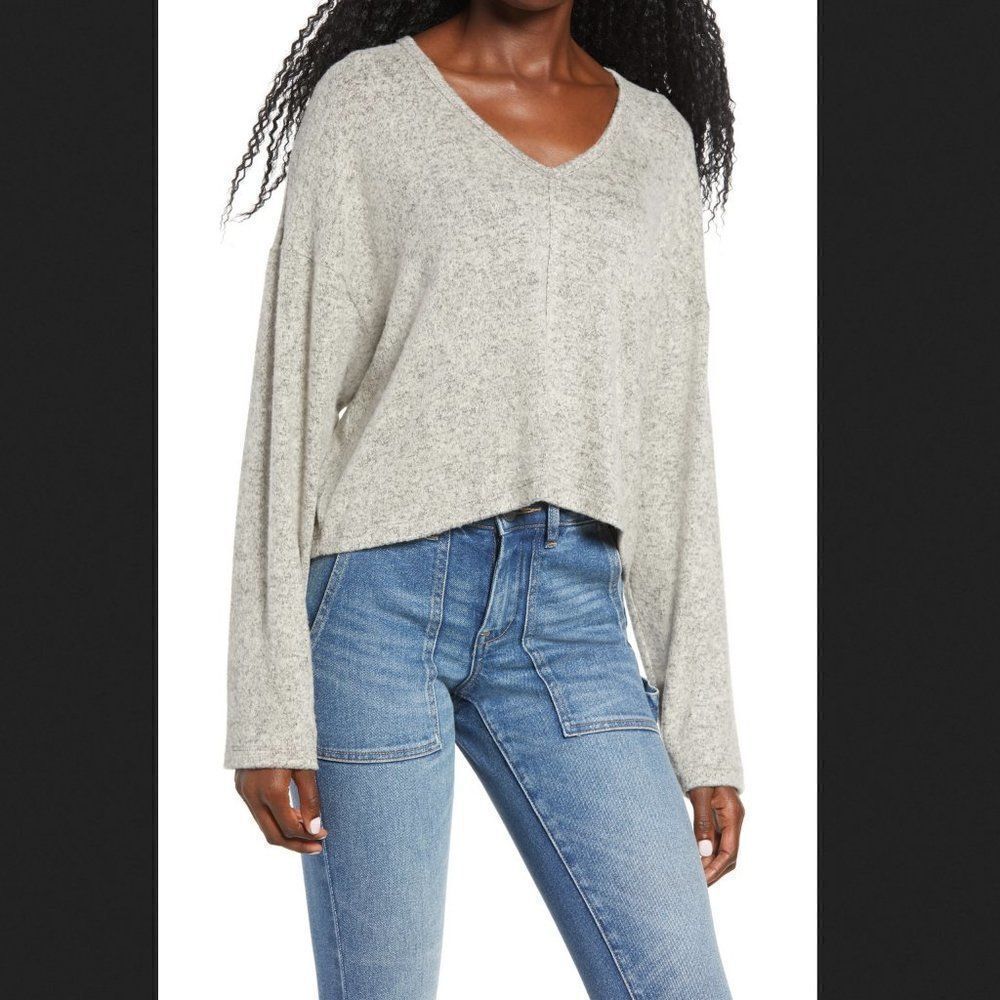Lala‎ Land Creative Marled Grey Cropped V-Neck Sweater Size L